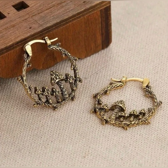Mushroom Bohemian Copper Colored Hoop Earrings New - Picture 6 of 7